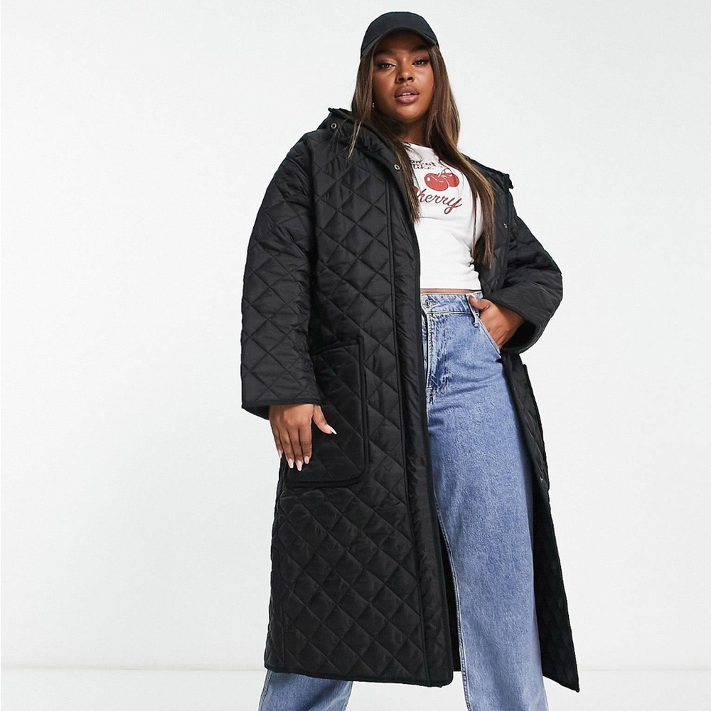 ASOS DESIGN Curve longline quilted coat in black us 20